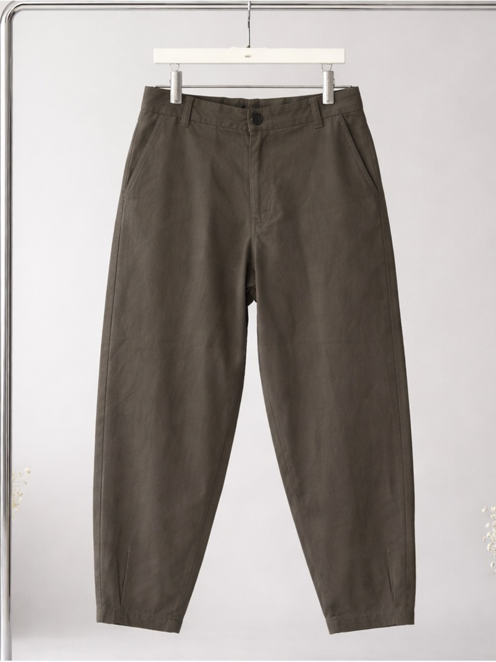 Zara Olive Green High-Rise Cropped Tapered Pants